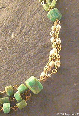 Necklace found in Rouen, France, emeralds, pearls and gold, middle of III century AD 